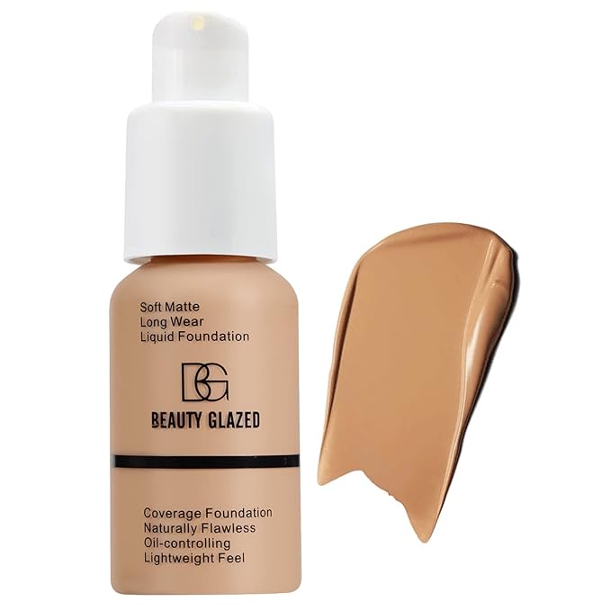 Beauty Glazed Soft Matte Silky Full Coverage Liquid Foundation - Multi-Use Buildable, Lightweight Feel, Oil Control, Longwear, Naturally Flawless Coverage (105 Sand)