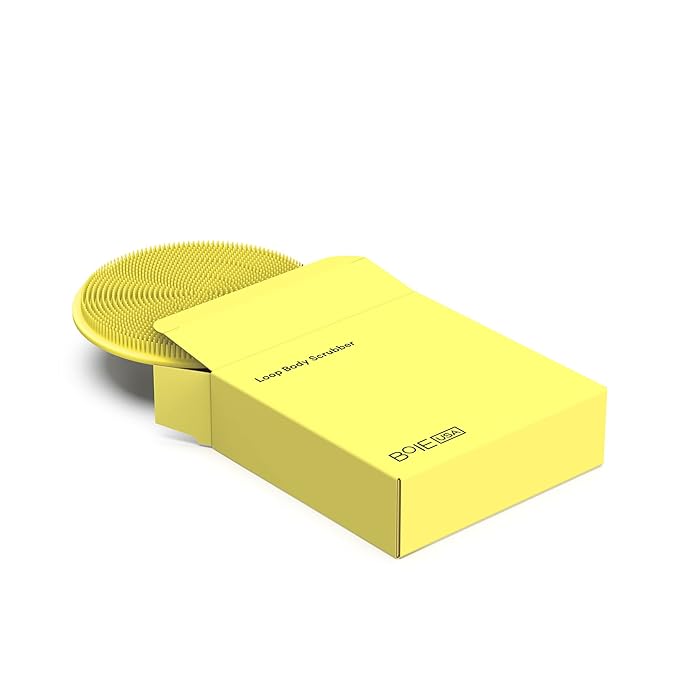 Boie USA Loop Body Scrubber - Soft Silicone-Like Exfoliating Shower Scrubber & Body Cleansing Brush - Hang-to-Wall Loofah Replacement - Exfoliator for All Skin Types - Yellow