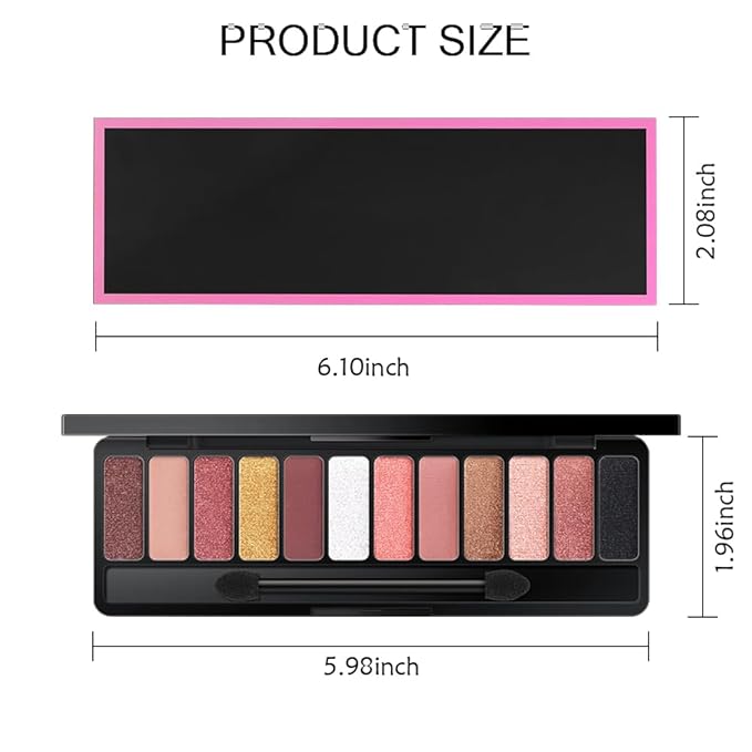 2-Pack 12-Color Nude Eyeshadow Palette with Mirror– Matte, Shimmer & Glitter Pigments Eye Makeup for Artists, Waterproof, Cruelty Free, Nude Pink Purple Brown Red Powder