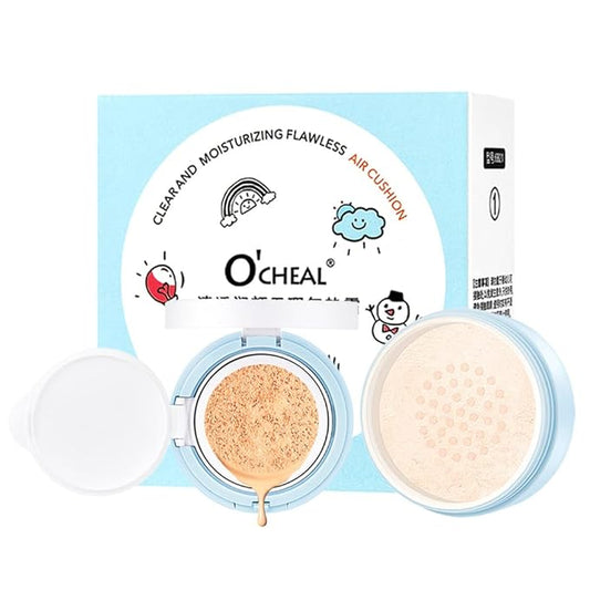 O'CHEAL Whitening Loose Powder and CC Air Cushion BB Cream Liquid Foundation Cream for Makeup Concealer Cushion for Face Make Up Cushion Makeup IVORY WHITE