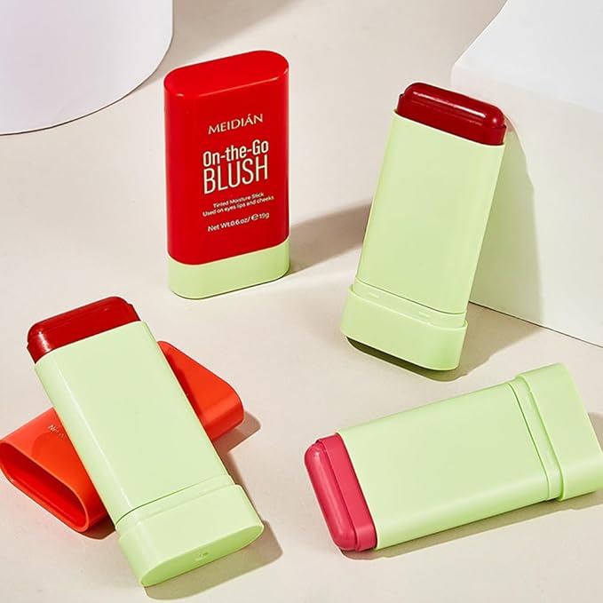 Multi-Use Blush Stick,Cream Contour Stick, for Sculpt the Cheeks, Waterproof Natural Nude Makeup,Tinted Solid Moisturizer Stick for Eyes Lips Cheek (Red, 0.6.oz)