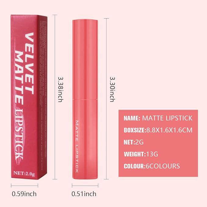 6-Color Velvet Matte Lipstick Balm-in-Pencil for Lips Makeup, Ultra Hydrating, Long-Lasting High lmpact Color Soft Finish, Waterproof Moisturized Lips
