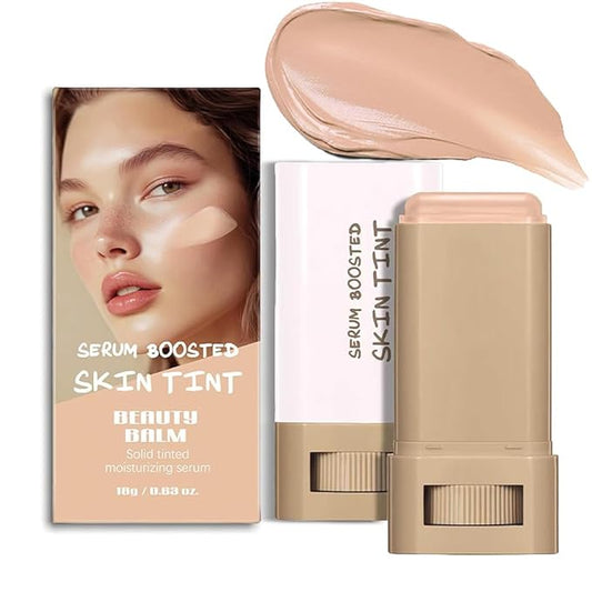 A 3-in-1combining Foundation Stick Beauty Balm Serum Boosted Skin Tint,Solid Tinted Moisturizing Serum Contour Foundation Face for Women,Natural Finish Makeup,Buildable Medium-to-Full Coverage(#05)
