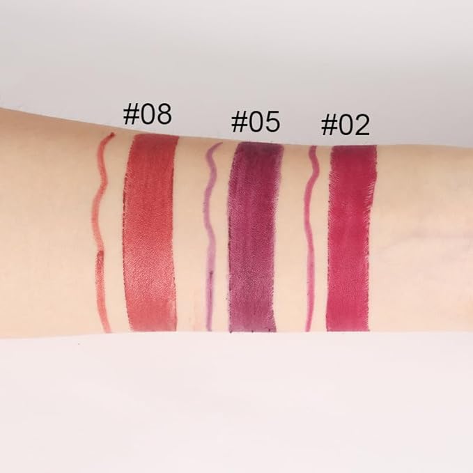 BINGBRUSH 2 IN 1 Lip Liner & Lipstick Makeup Set, Dark Red Matte Metallic Lipliner Set for Black Mature Women Waterproof Long Lasting Gift Set (3Pcs Set03:02#05#08#, 3Pcs)