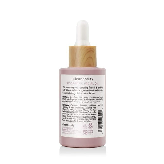 Clean Beauty Hydrating Rose Petal Facial Oil with Rosehip Oil & Vitamin E, Reduce Fine Lines & Dark Spots, Moisturize & Nourish, USA Made (1.83 fl oz)