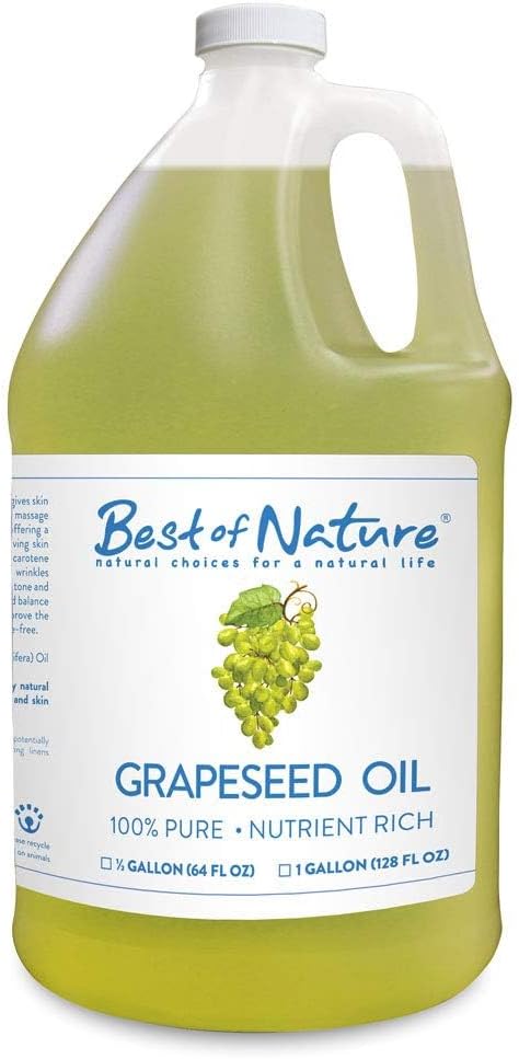 Best of Nature 100% Pure Grapeseed Oil - Unscented, Lightweight, Non-Greasy Moisturizer for Hair, Skin, Face & Aromatherapy, Carrier Oil for Essential Oils, Half Gallon (64 fl oz)