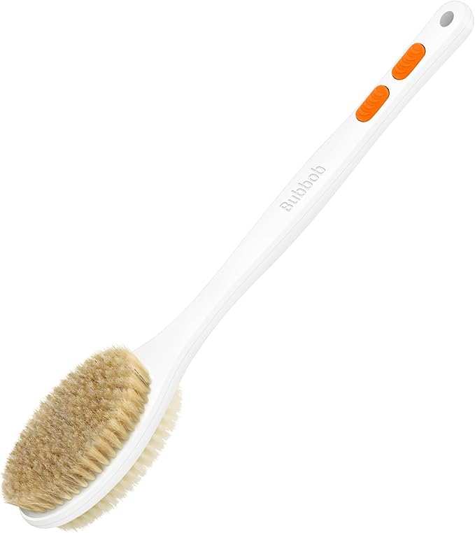 Back Scrubber, Back Scrubber for Shower, Bath Brush Long Handle for Shower with Double Sided Bristles for Wet or Dry Brushing (Orange)