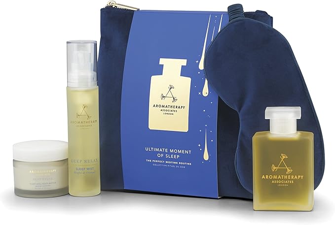 Aromatherapy Associates Ultimate Moment of Rest. Luxurious Holiday Gift Set Includes Deep Relax Bath and Shower Oil, Restful Mist, Body Butter and Eye Mask in a Velvet Bag (1 Count)