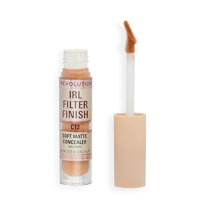 Revolution, IRL Filter Finish Concealer, Full Coverage, Oil-Free, Long-Lasting & Lightweight Formula, Infused with Hyaluronic Acid, Vegan & Cruelty-Free, C12, 0.21 oz