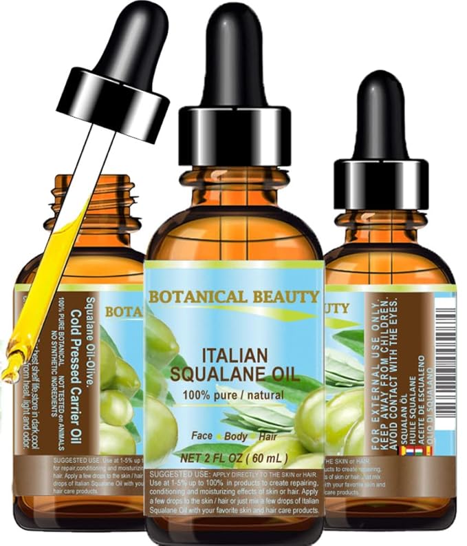 Botanical Beauty SQUALANE Italian Olive. 100% Pure/Natural/Undiluted Oil. 2 fl.oz- 60ml. 100% Ultra-Pure Moisturizer for Face, Body & Hair. Reliable 24/7 skincare protection