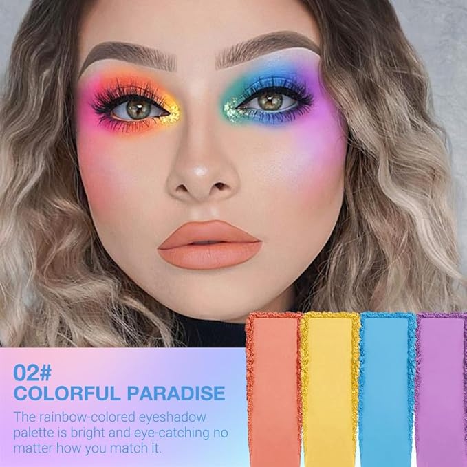 9 Colors Eyeshadow Palette Makeup, Multicolor Pop Eyeshadow Palette, Blendable Matte Shimmer, White Pink Rose Pink Yellow Orange Red Green Blue Purple Palette Eye Shadow, Long-lasting waterproof 2#