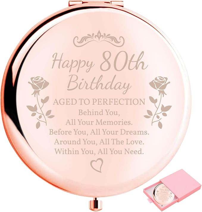 Birthday Gifts for Women Makeup Mirror 10th-85th Birthday Gifts for Sister Mom BFF Daughter Grandma Granddaughter - Milestone Birthday Presents 2-in-1 Compact Mirror (80th Birthday)