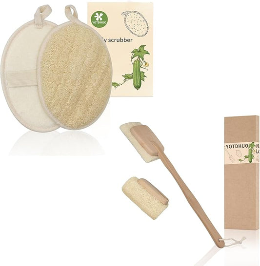 Natural Loofah with Handle(1Pack) Natural Loofah Pad(2Pack)
