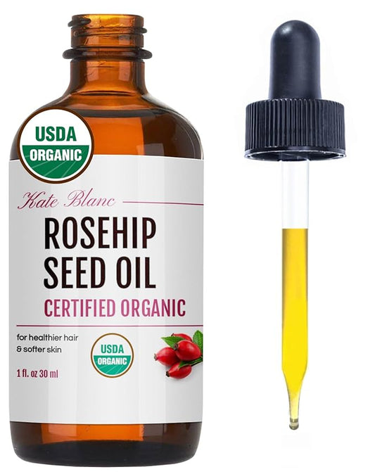 Kate Blanc Cosmetics Rosehip Oil for Face & Skin (1oz, Organic, Pure, Cold Pressed) Rosehip Seed Face Oil for Facial & Gua Sha Massage