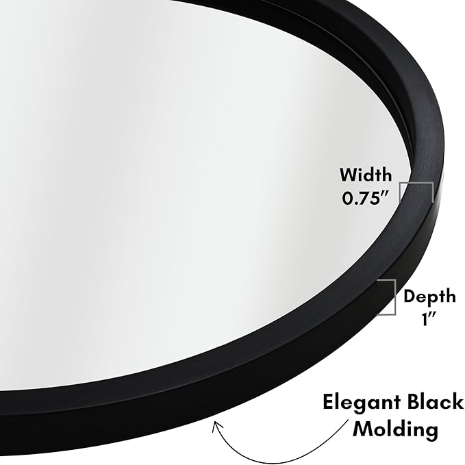 Americanflat 20" Round Mirror - Hanging Mirrors with Durable Frame - Modern Mirror for Bathroom, Bedroom, Living Room - Mirrors for Wall Display and Home Decor - Black