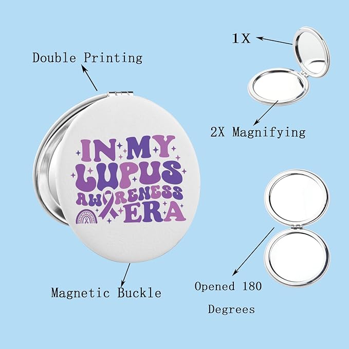 BEKECH Lupus Awareness Gifts in My Lupus Awareness Ear Compact Mirror Lupus Warrior Gifts Purple Ribbon Awareness Makeup Mirror