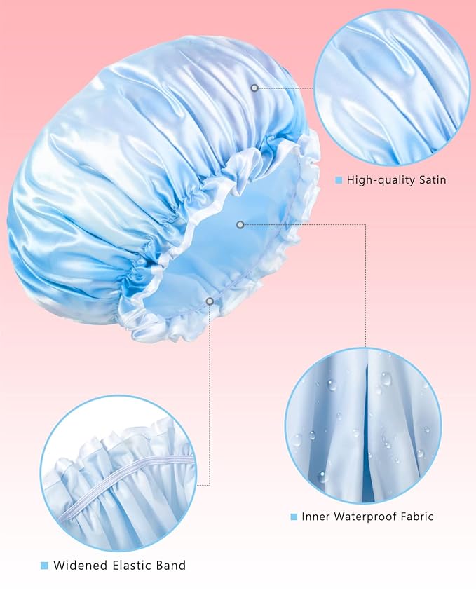 Aquior Shower Caps, Reusable Shower Cap for Women, Double Layer Waterproof Hair Cap, Large Size for All Hair Lengths,for Girls Spa Home Salon Use (Pink Cloud)