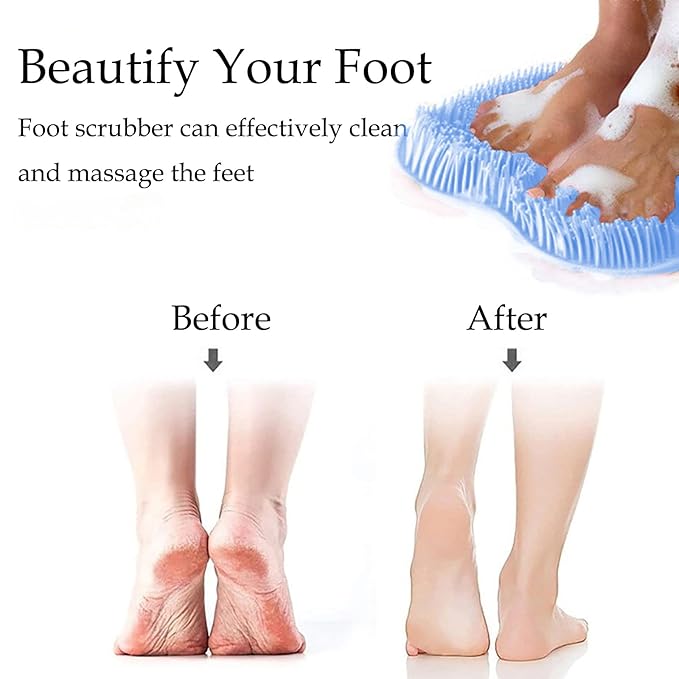 Shower Foot and Back Scrubber Mat,Wall Mounted Shower Foot Scrubber with Suction Cups,Exfoliating Silicone Massage Foot Cleaner for Shower(2pcs)