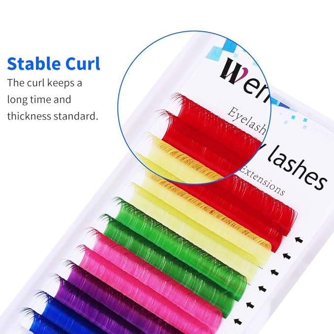 Eyelash Extensions D Curl Classic Lash Extensions .07mm Blue Green Purple Individual Lashes Mixed Colored 13mm Lashes Extension Supplies (0.07-D, 13mm)