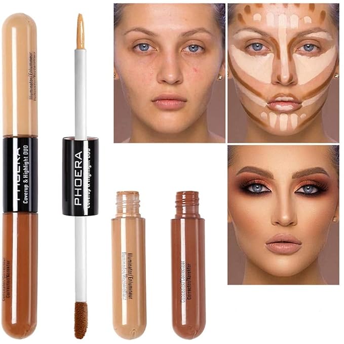 AQUAPURITY PHOERA® Sculpt & Highlight Concealer Contour Foundation Oil Control Face Contour Dual Face Shadow Repair Make Up (102 ALMOND/LIGHT)