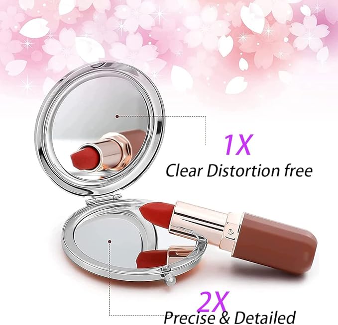 AKOAK 1 Pack Compact Mirror, Portable Quicksand Pocket Travel Makeup Mirror, Folding Hand-held Double Sided 1x/2x Magnifying Glass, Great Gift for Women and Girls(Blue)