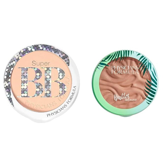 Physicians Formula Super BB All-in-1 Beauty Balm Powder, Light/Medium, 0.29 Ounce with Murumuru Butter Bronzer, 0.38 Ounce