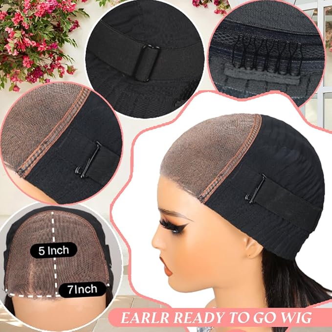 28 inch Balayage Brown Highlight 7X5 Lace Front Bye Bye Knots Glueless Wigs Human Hair Pre Plucked Pre Cut Bleached Knots Pre Everything Put on and Go Wig Highlight 1b30 Human Hair Wigs