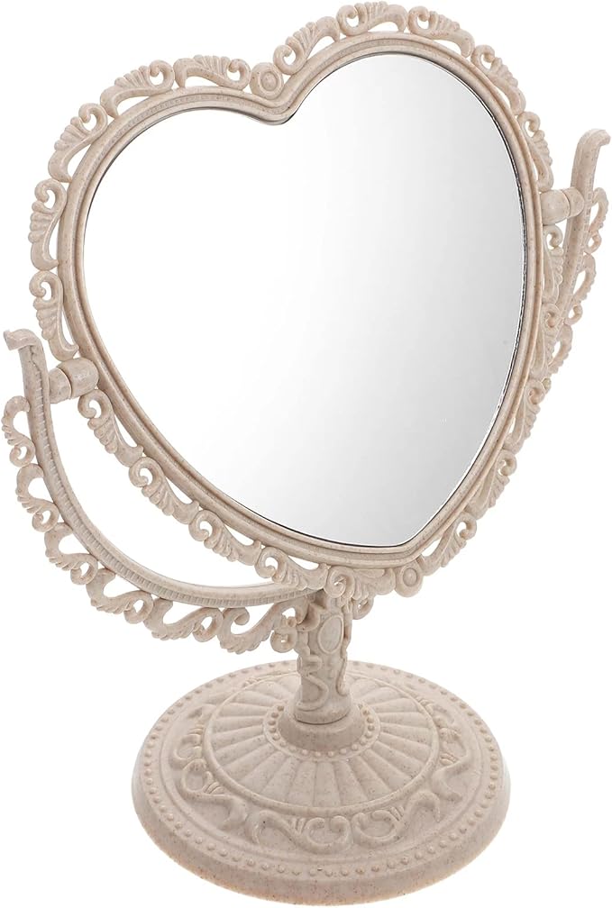 1 Pack 7-Inch Tabletop Vanity Makeup Mirror with 3X Magnification Double-Sided Rotatable Dresser Mirror Bathroom Bedroom Dressing Beauty Mirror (Beige)