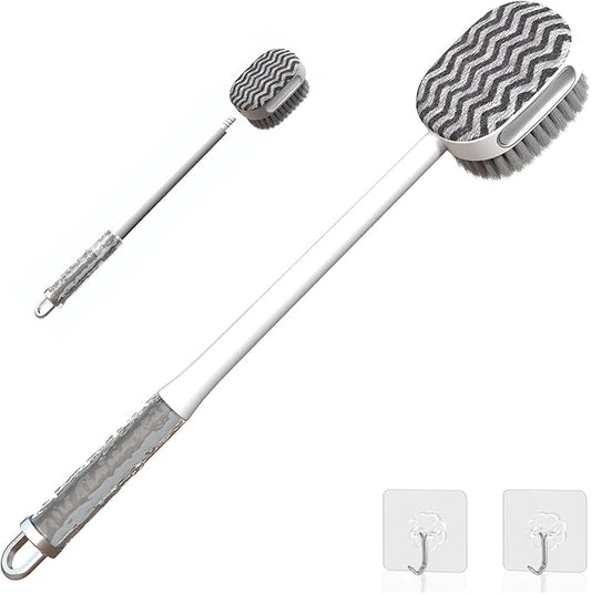 2-in-1 Detachable Shower Back Brush – Dual-Sided Body Scrubber with Soft Bristles & Massage Nodes, Exfoliating Dry Brush with Long Handle for Men & Women, Travel-Friendly