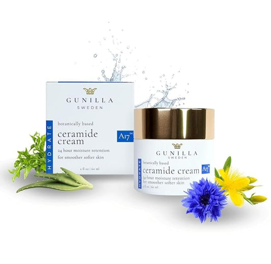 GUNILLA Ceramide Cream A17-24-Hour Moisturizer - Plump, Soften. 17 Actives & Herbals. Plant-Based. No Added Fragrance. Vegan. (2 oz)