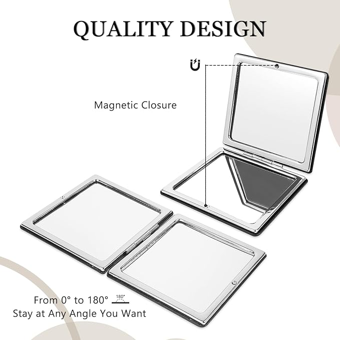 1X/2X Compact Mirror with PU Leather, Magnifying Folding Pocket Makeup Mirror for Purses and Travel