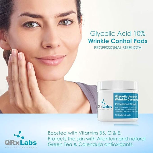 QRxLabs Anti-Aging Skincare Bundle: Glycolic Acid 10% Wrinkle Control Pads, Lemon Verbena Neck Firming Cream, and 5% Niacinamide + Retinol Serum – Anti-Wrinkle, Tightening, and Moisturizing