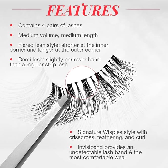 Ardell Demi Wispies False Eyelashes, Black - Full Volume Demi Wispies, Reusable Strip Lashes for Eye Make-up Enhancement, 2 Pack