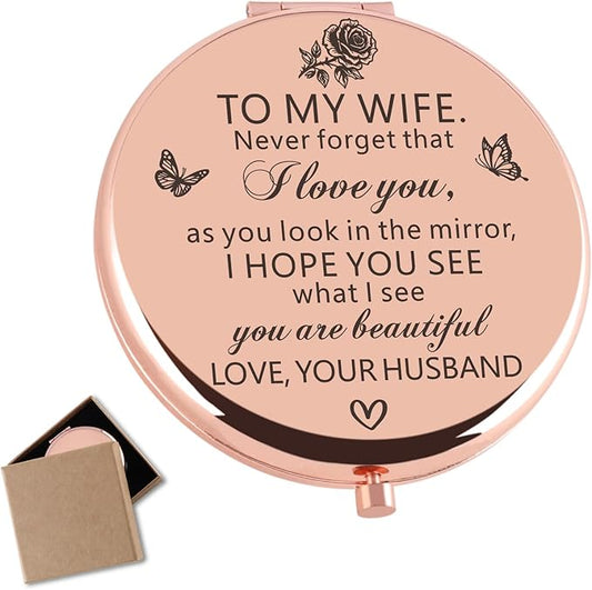 Gifts for Wife from Husband Love You Wife Gifts Rose Gold Compact Mirror Birthday Wedding Anniversary Valentines Day Mothers Day for Wife from Husband Romantic Gifts for Her