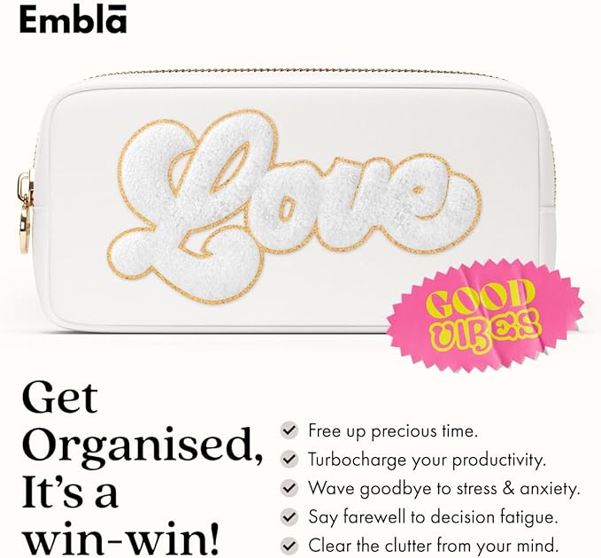 LOVE Valentine Makeup Bag Travel Cosmetics Pouch and Toiletry Bag, Nylon Zipper Pouch Purse, Cute Make Up Organizer Storage Tote for Women Girls, Travel Skincare Case, Small Makeup Bags, White