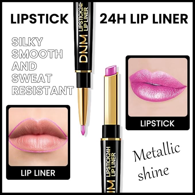 BINGBRUSH 2 IN 1 Lip Liner & Lipstick Makeup Set, Dark Red Matte Metallic Lipliner Set for Black Mature Women Waterproof Long Lasting Gift Set (3Pcs Set08-Metallic:19#20#21#, 3Pcs)