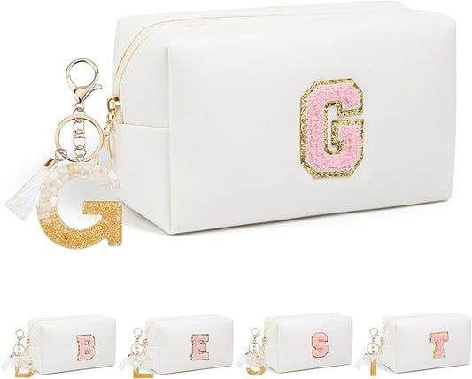 Birthday Gifts for Women Her,Travel Cute Makeup Bag,Large Capacity Cosmetic Bags for Women Makeup Pouch PU Leather Waterproof Cosmetic Bag (G, White)