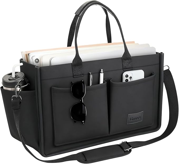 Canvas Tote Bag for Women With Pockets, Laptop Work Crossbody Purses Everything Shoulder Tote Bag Everyday Satchel Handbags