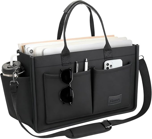 Canvas Tote Bag for Women With Pockets, Laptop Work Crossbody Purses Everything Shoulder Tote Bag Everyday Satchel Handbags