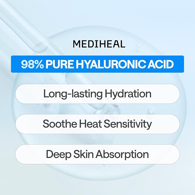 Mediheal Hyaluronate Essential Mask 10 pcs. 99% Pure Low Molecular Hyaluronate for deep hydration - enhancing moisture barrier, long-lasting moisturization, smooth skin texture with ultra hydration