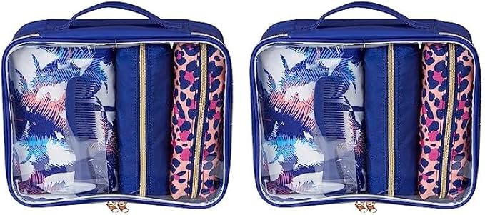 Conair Women's 5 Piece Toiletry and Cosmetic Bag, Blue Palm, 1 Count (Pack of 2)