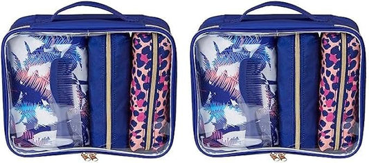 Conair Women's 5 Piece Toiletry and Cosmetic Bag, Blue Palm, 1 Count (Pack of 2)