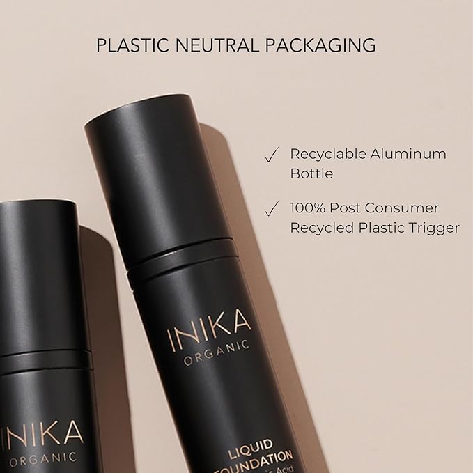 INIKA Organic Full Coverage Liquid Foundation Makeup with Hyaluronic Acid and Argan Oil, Vegan and Organic Foundation for Skin Elasticity and Plumpness, Natural Coverage, Nude, 30ml