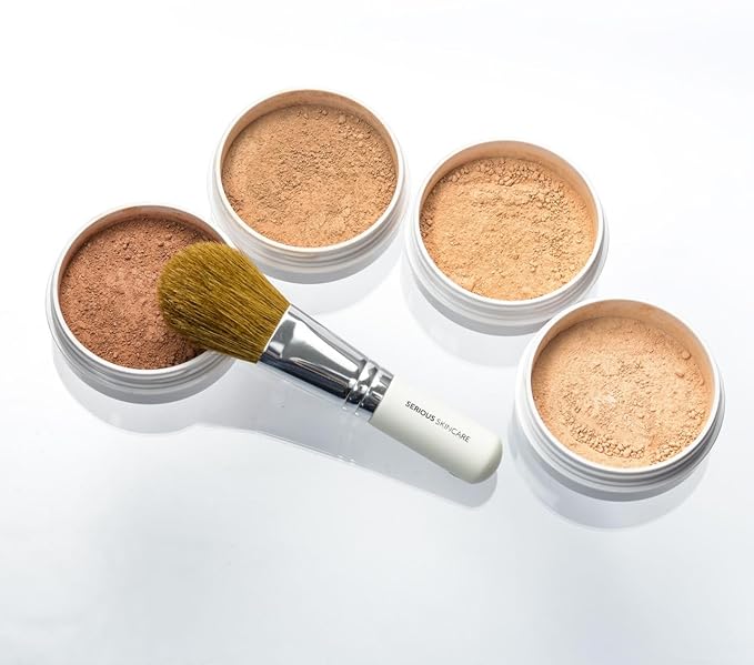 Serious Skincare BELLA ROSE PRO-MINERALS Loose Mineral Powder Makeup Foundation SPF 15 + Goat Hair Application Brush - Sheer to Full Coverage - Luminous Matte Finish - Men and Women - .50 oz   (Light)