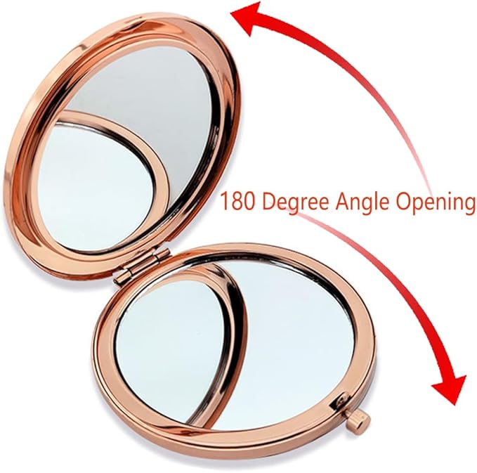 2pcs Magnifying Compact Mirrors 1X 2X Folding Makeup Mirror Mini Round Travel Mirrors 2.75 Inch Foldable Pocket Purse Cosmetic Mirror Sturdy Metal with Diamonds Women Girls Gifts (Rose Gold)