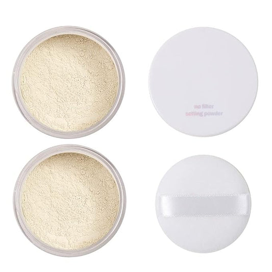 2 Pcs PHOERA Translucent Setting Powder, Control Oil Brighten Skin Color Cover Blemish Face Setting Loose Powder。 (01 Translucent)