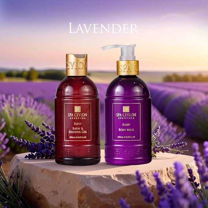 Spa Ceylon Sleep Bath & Body Duo Set | Luxury Lavender Ylang Ylang Body Wash & Lotion Set | Organic & Natural | Aromatherapy Bath Set | 250ml x 2