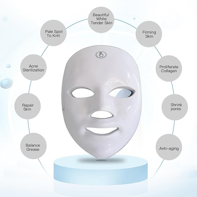 Red Light Therapy Mask for Face, Blue Red LED Light Therapy Device, 7+1 Colors LED Facial Skin Care Mask At Home, USB Rechargeable,Portable
