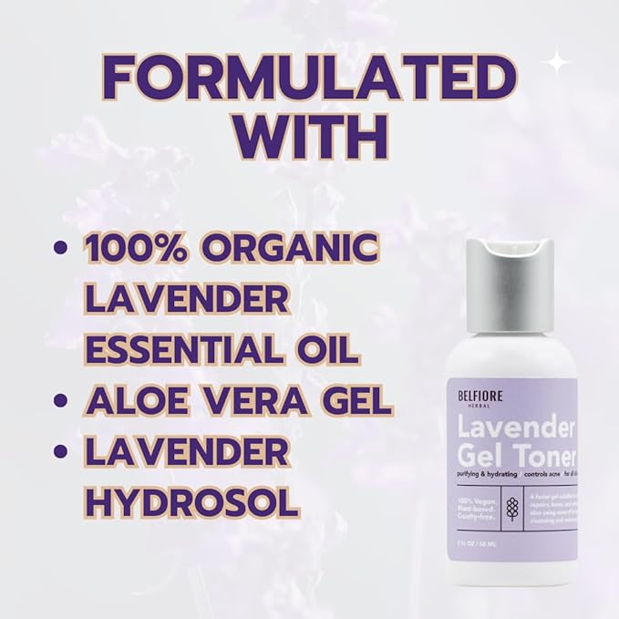 100% Natural Lavender Gel Toner | Organic | Alcohol Free with Aloe Vera | Hydrating, Soothing, Pore Minimizing, Antioxidant Skin Care | Made in The USA