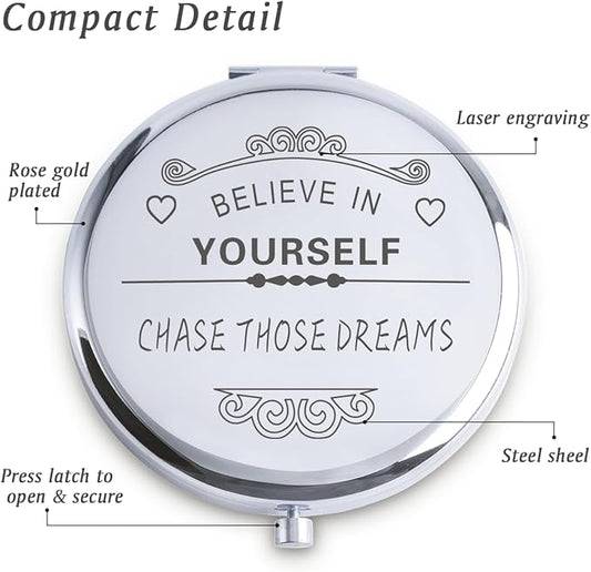 Personalized Gifts for Women Girls, Inspirational Compact Mirrors, 2025 Graduation Gifts for Her, Unique Mothers Day Birthday Gifts for Mom Sister Wife Daughter Niece, Friendship Gifts for Friends